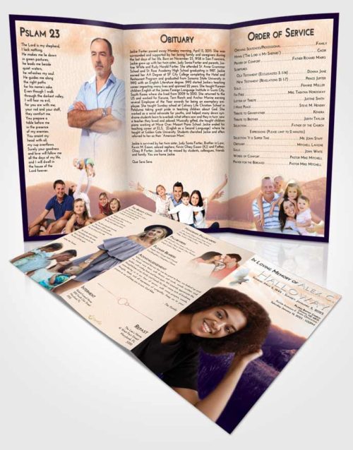 Obituary Template Trifold Brochure Lavender Sunset Graceful Mountains