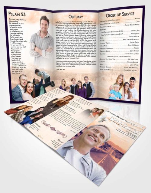 Obituary Template Trifold Brochure Lavender Sunset Highway Cruise