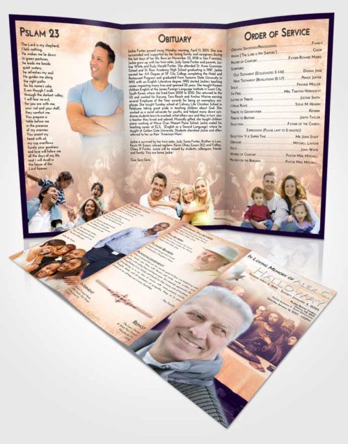 Obituary Template Trifold Brochure Lavender Sunset Jesus Last Supper