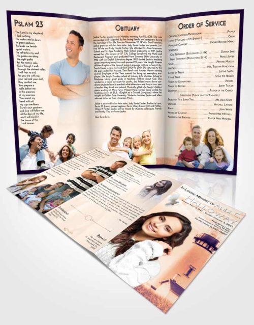 Obituary Template Trifold Brochure Lavender Sunset Lighthouse Clarity