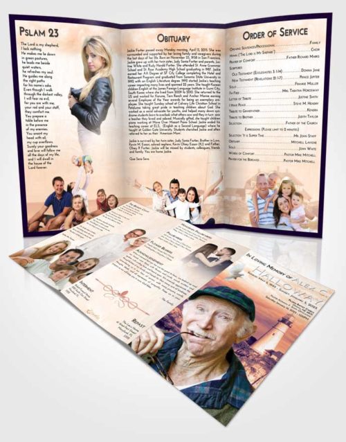 Obituary Template Trifold Brochure Lavender Sunset Lighthouse Journey