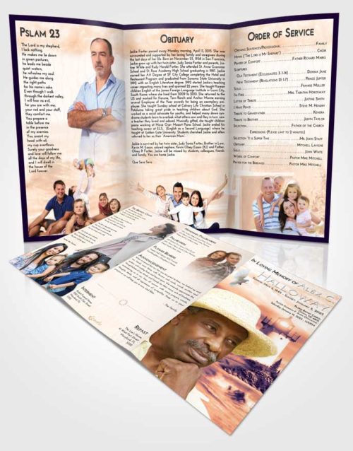 Obituary Template Trifold Brochure Lavender Sunset Lighthouse Laughter