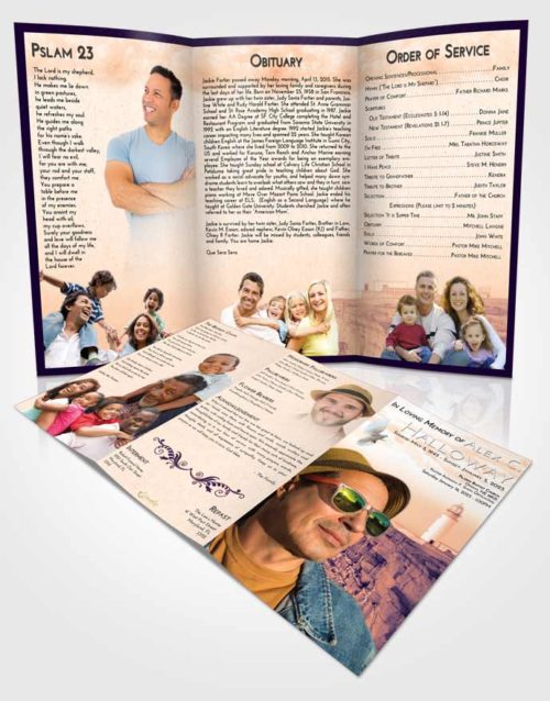 Obituary Template Trifold Brochure Lavender Sunset Lighthouse Point