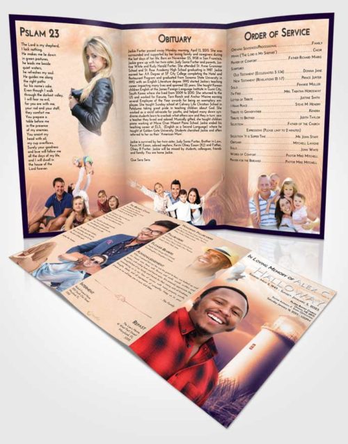 Obituary Template Trifold Brochure Lavender Sunset Lighthouse Serenity