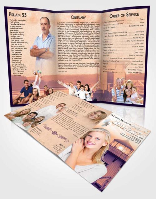 Obituary Template Trifold Brochure Lavender Sunset Lighthouse Surprise