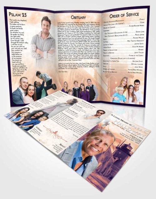 Obituary Template Trifold Brochure Lavender Sunset Lighthouse Tranquility
