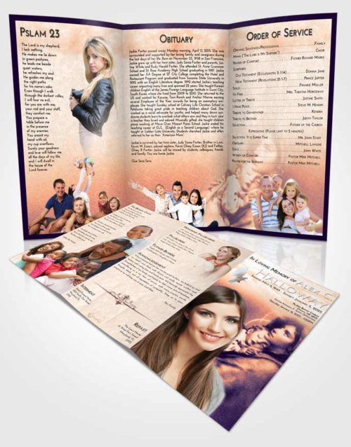 Obituary Template Trifold Brochure Lavender Sunset Mary and Jesus