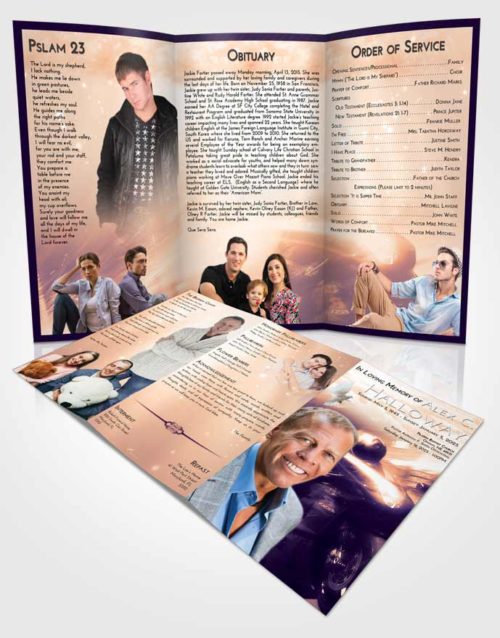 Obituary Template Trifold Brochure Lavender Sunset Motorcycle Speed