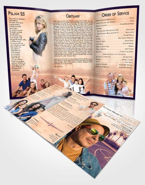 Obituary Template Trifold Brochure Lavender Sunset On the Court