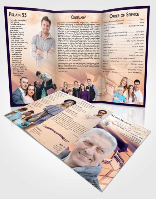 Obituary Template Trifold Brochure Lavender Sunset Piano Keys