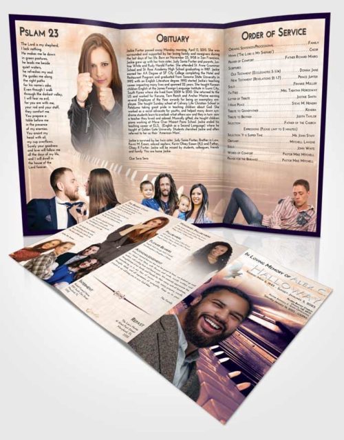Obituary Template Trifold Brochure Lavender Sunset Piano Passion