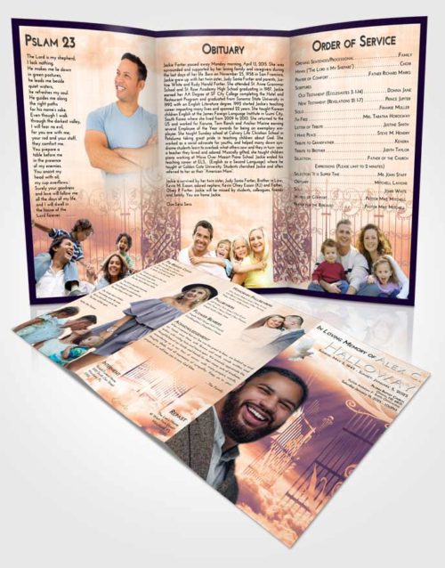 Obituary Template Trifold Brochure Lavender Sunset Precious Gates to Heaven
