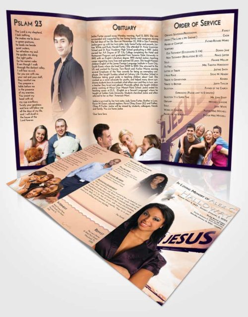 Obituary Template Trifold Brochure Lavender Sunset Road to Jesus
