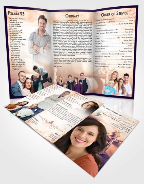 Obituary Template Trifold Brochure Lavender Sunset Rosary Honor