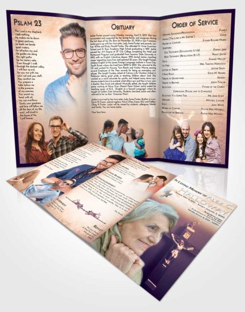Obituary Template Trifold Brochure Lavender Sunset Rosary Love
