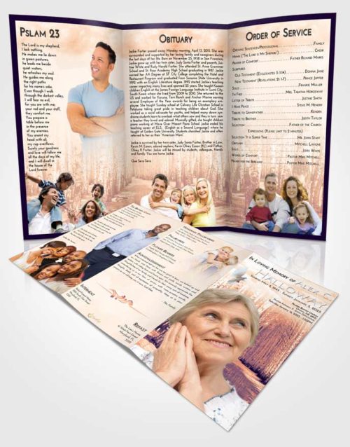 Obituary Template Trifold Brochure Lavender Sunset Snowy Stream