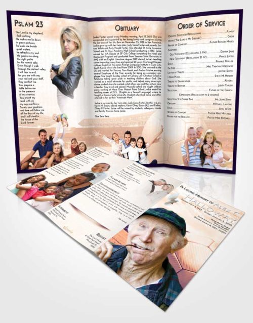 Obituary Template Trifold Brochure Lavender Sunset Soccer Love