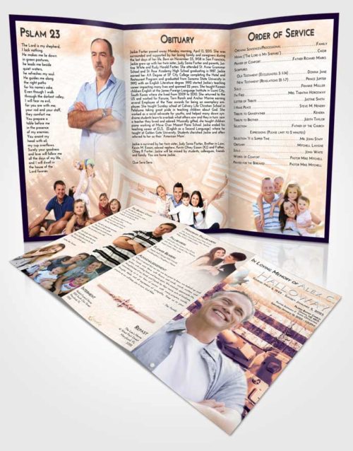 Obituary Template Trifold Brochure Lavender Sunset Soldier on Duty