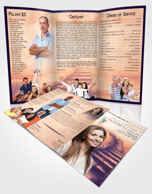 Obituary Template Trifold Brochure Lavender Sunset Stairway Above