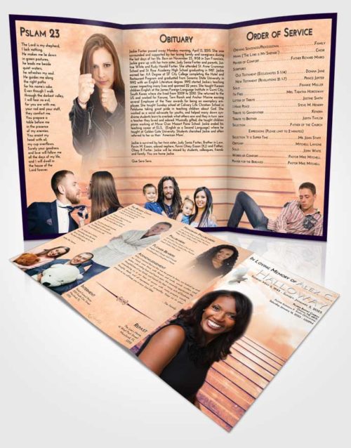 Obituary Template Trifold Brochure Lavender Sunset Stairway Into the Sky