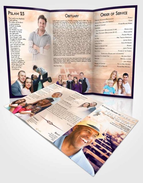Obituary Template Trifold Brochure Lavender Sunset Stairway for the Soul