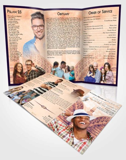 Obituary Template Trifold Brochure Lavender Sunset Stairway of Love