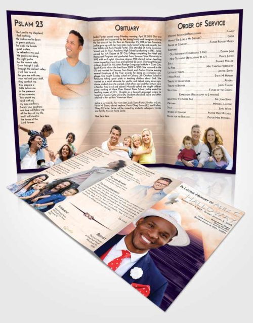 Obituary Template Trifold Brochure Lavender Sunset Stairway to Eternity
