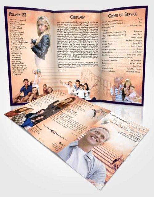 Obituary Template Trifold Brochure Lavender Sunset Stairway to Freedom