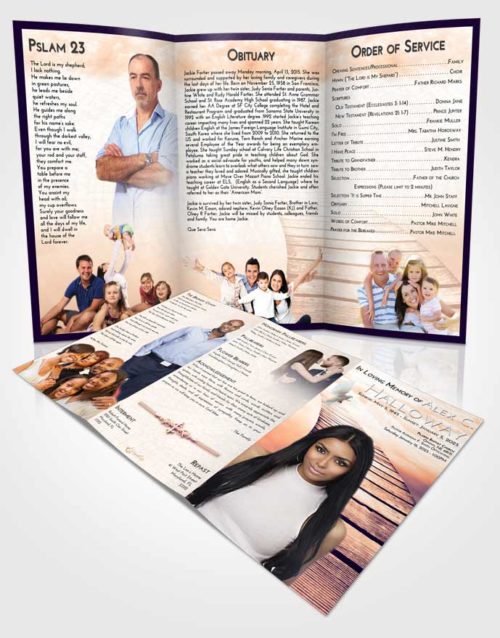 Obituary Template Trifold Brochure Lavender Sunset Stairway to Life