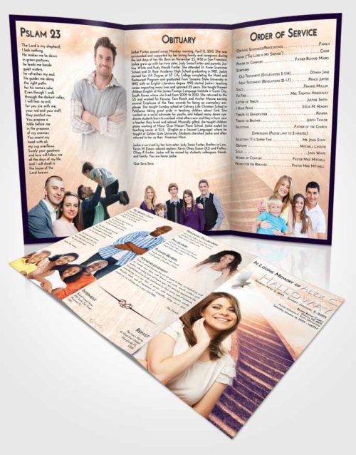 Obituary Template Trifold Brochure Lavender Sunset Stairway to Magnificence