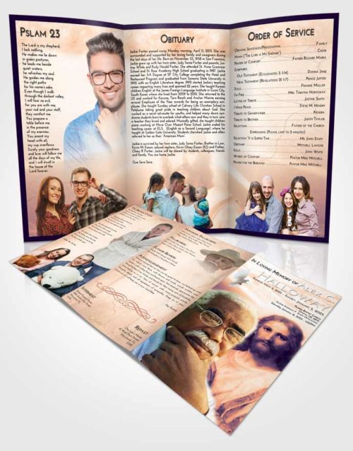 Obituary Template Trifold Brochure Lavender Sunset Star of Jesus