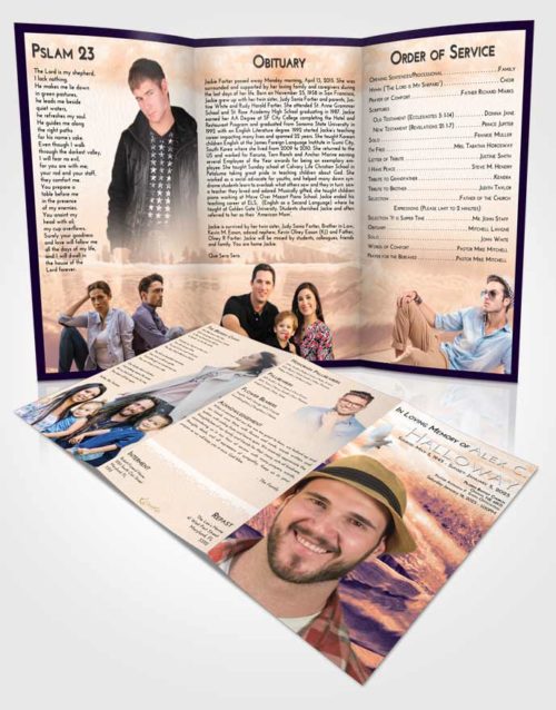 Obituary Template Trifold Brochure Lavender Sunset Summer Waves