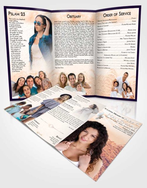 Obituary Template Trifold Brochure Lavender Sunset Summer Wheat