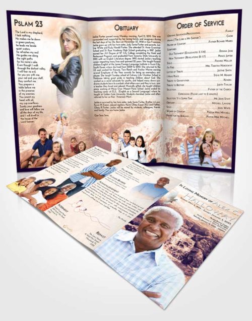 Obituary Template Trifold Brochure Lavender Sunset Waterfall Masterpiece