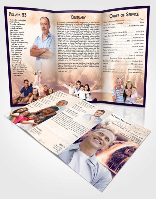 Obituary Template Trifold Brochure Lavender Sunset Waterfall Paradise