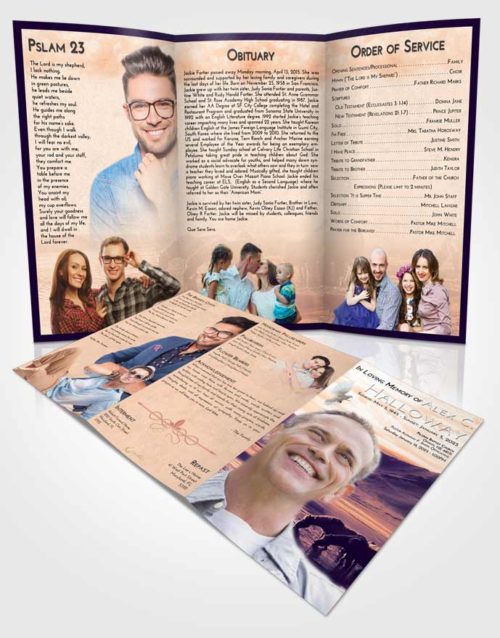Obituary Template Trifold Brochure Lavender Sunset Watering Hole