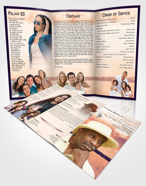 Obituary Template Trifold Brochure Lavender Sunset Wheat Serenity