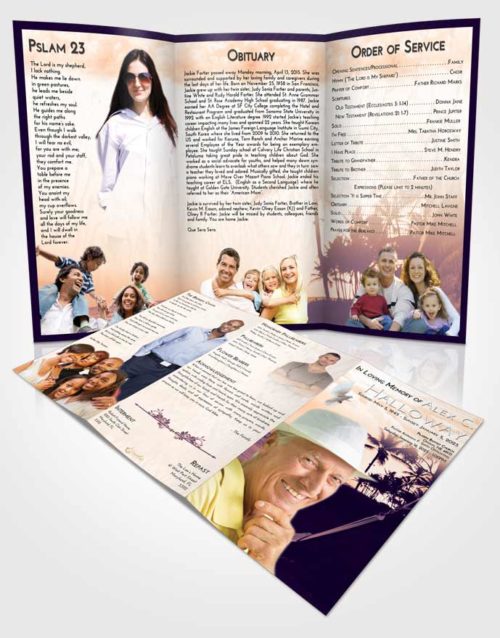 Obituary Template Trifold Brochure Lavender Sunset in a Hammock