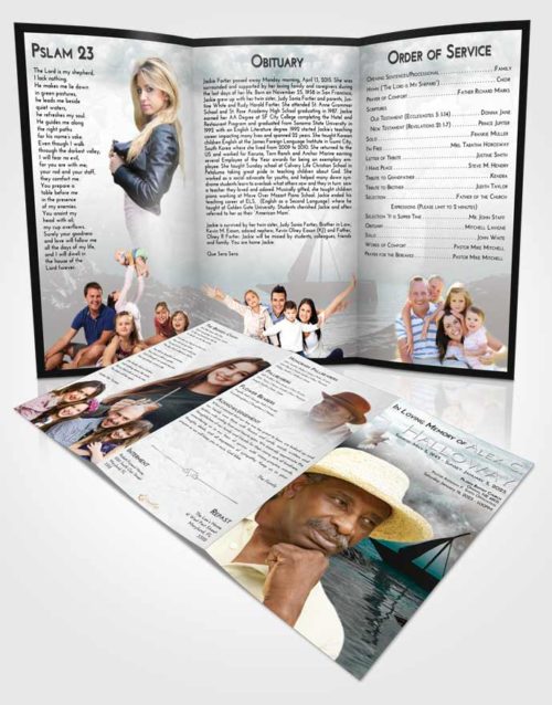 Obituary Template Trifold Brochure Loving Embrace Calm Waters