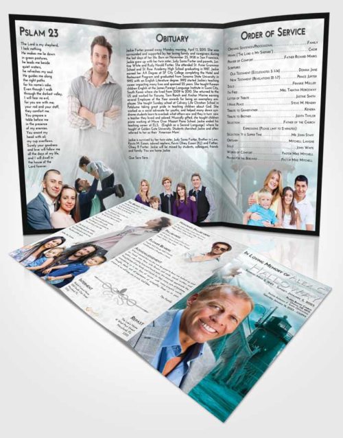 Obituary Template Trifold Brochure Loving Embrace Lighthouse Tranquility