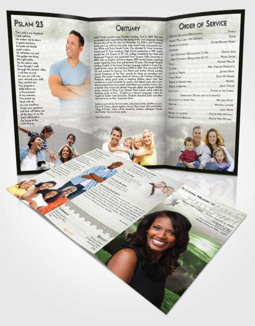 Obituary Template Trifold Brochure Loving Misty Forest