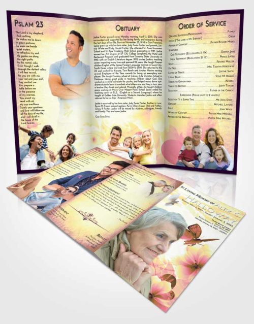Obituary Template Trifold Brochure Loving Mix Floral Butterfly