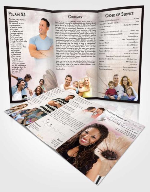 Obituary Template Trifold Brochure Morning Floral Raindrops