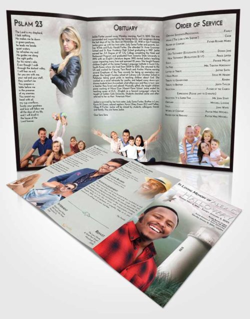 Obituary Template Trifold Brochure Morning Lighthouse Serenity