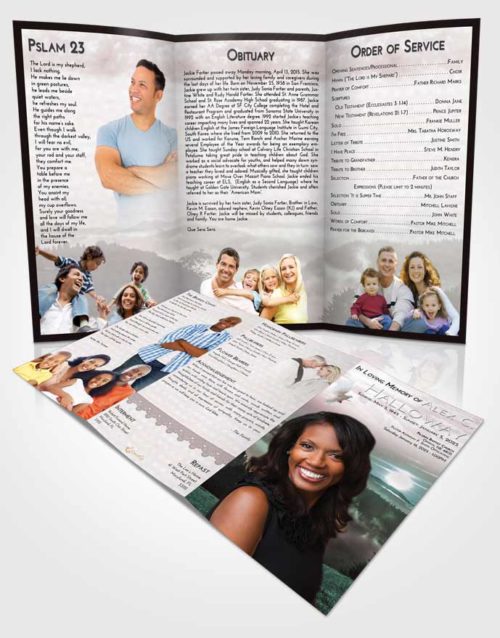 Obituary Template Trifold Brochure Morning Misty Forest
