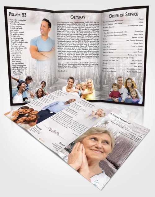 Obituary Template Trifold Brochure Morning Snowy Stream