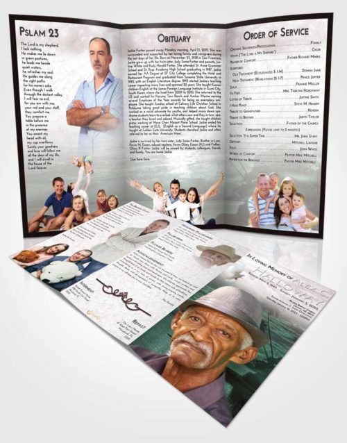 Obituary Template Trifold Brochure Morning Tropical Beach