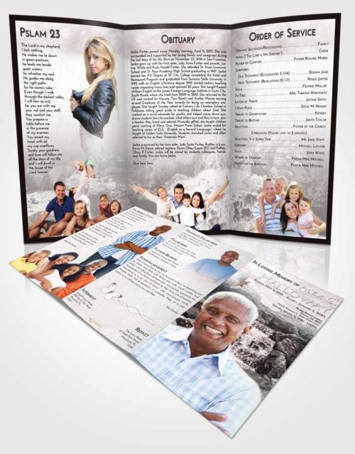 Obituary Template Trifold Brochure Morning Waterfall Masterpiece