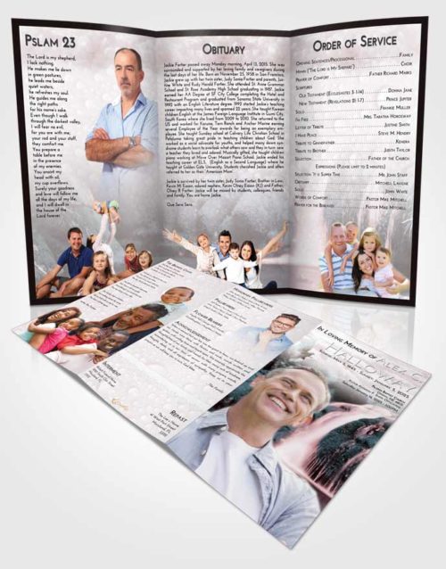 Obituary Template Trifold Brochure Morning Waterfall Paradise