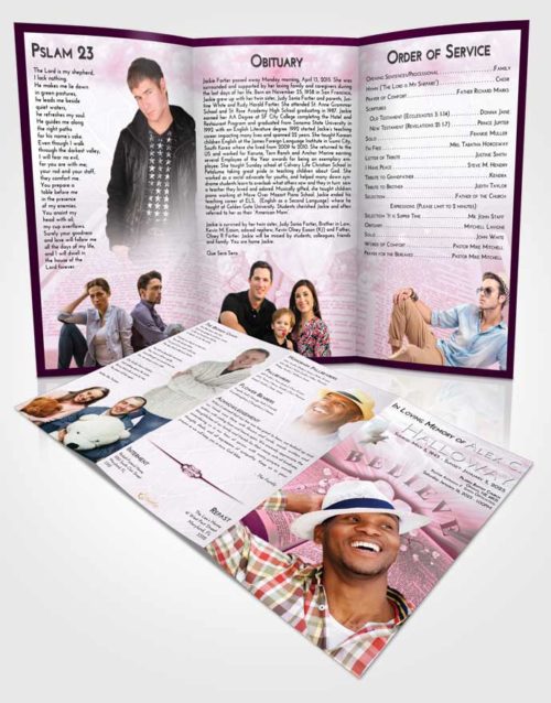 Obituary Template Trifold Brochure Pink Faith Bible Belief